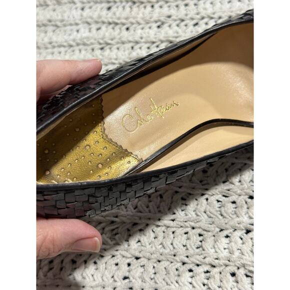 Cole Haan Genevieve Heels Woven Open Toe Patent Leather Pumps 8.5 B Black D25685 - Picture 8 of 11